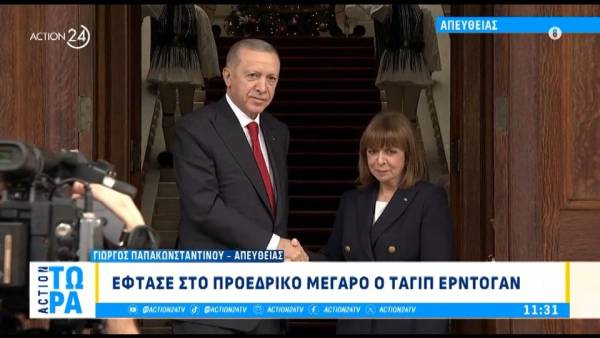 Έφτασε στο Προεδρικό Μέγαρο ο Ταγίπ Ερντογάν - Η υποδοχή από την Κ. Σακελλαροπούλου