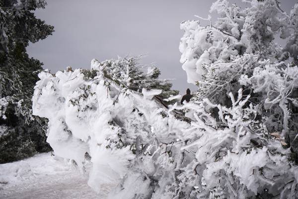 Χιόνια στην Πάρνηθα και 150 χιλιόμετρα την ώρα οι άνεμοι στον Παρνασσό