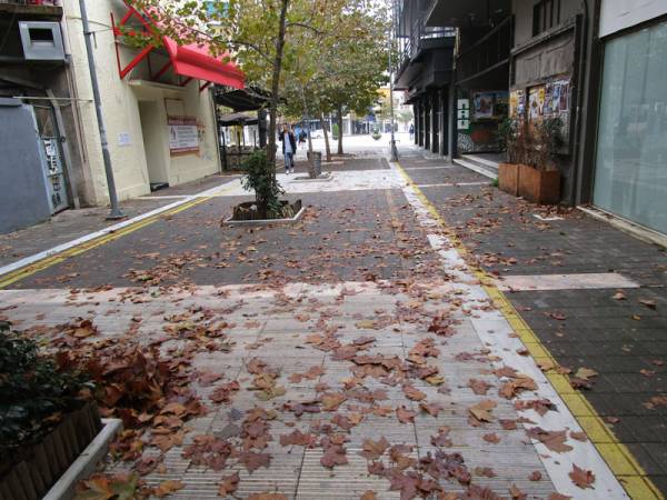Αμάζευτα φύλλα στο πεζοδρόμιο 