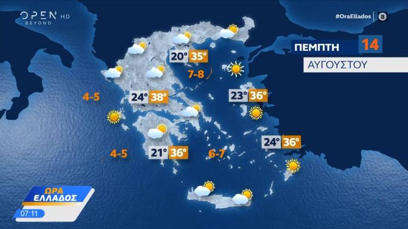Καιρός 14/08/2025: Μικρή πτώση της θερμοκρασίας