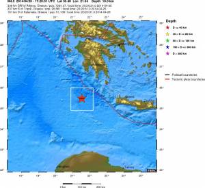 Σεισμός 4,5 Ρίχτερ στη θάλασσα νότια της Πελοποννήσου