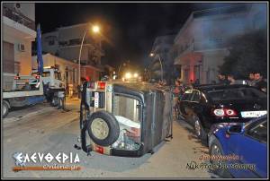 Τροχαίο με ανατροπή αυτοκινήτου τα ξημερώματα στην Καλαμάτα (βίντεο και φωτογραφίες)