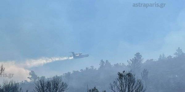 Φωτιά στη Χίο: Στη μάχη με τις φλόγες και το θηριώδες ρωσικό Beriev Be-200