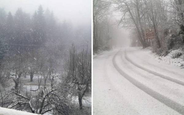 Σφοδρή χιονόπτωση στη Λέσβο έφερε η κακοκαιρία «Χιόνη»