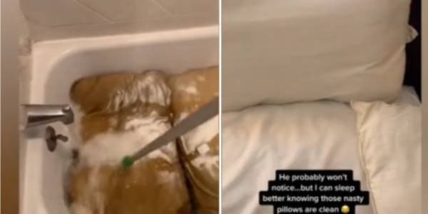 Viral βίντεο στο TikTok: Επλυνε για πρώτη φορά μετά από 10 χρόνια τα μαξιλάρια του φίλου της