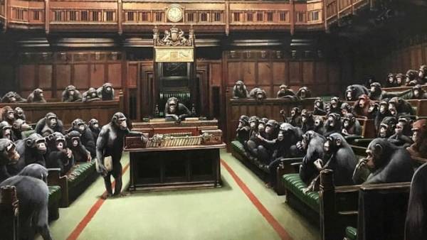 Στο σφυρί το βρετανικό κοινοβούλιο με τους χιμπατζήδες του Banksy