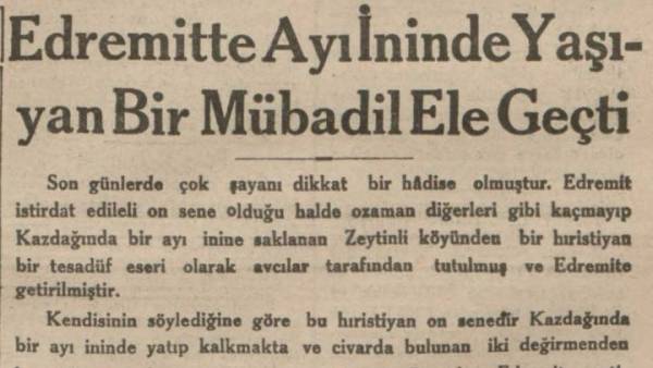 Μυτιλήνη: Απόκομμα τούρκικης εφημερίδας του 1932 αναφέρεται σε χριστιανό που έμεινε 10 χρόνια σε σπηλιά αρκούδας