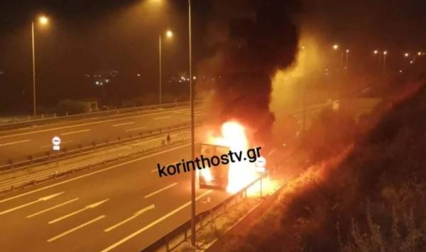 Κιάτο: Φορτηγό πήρε φωτιά στην Εθνική Οδό (Βίντεο)