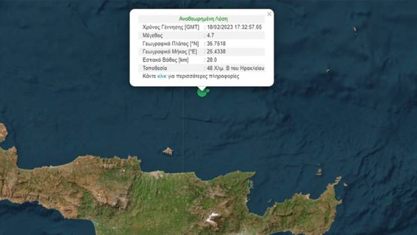 Σεισμός 4,7 Ρίχτερ αισθητός στην Κρήτη