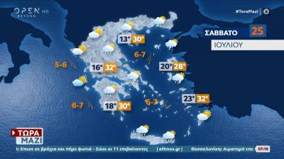 Καιρός 25/07/26: Κατά τόπους νεφώσεις με μπόρες σήμερα