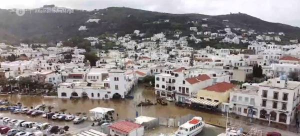 Πάτμος: «Πνίγηκε» το νησί από τις βροχοπτώσεις (Βίντεο)