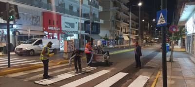 Διαγραμμίσεις οδών στην Καλαμάτα