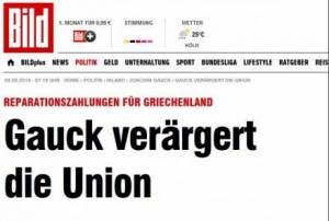 Bild: Γερμανοί πολιτικοί εναντίον του Γκάουκ για τις πολεμικές επανορθώσεις