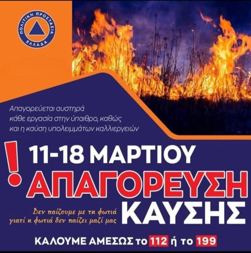 Απαγόρευση καύσης σε όλες τις περιοχές της Ελλάδας λόγω ισχυρών ανέμων