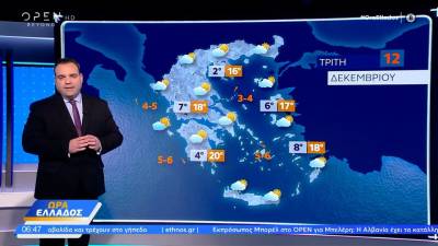Καιρός 12/12/2023: Ήπιες καιρικές συνθήκες με άνοδο της θερμοκρασίας