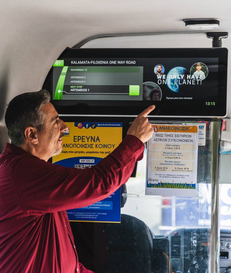 Πρωτοποριακή δράση στο Αστικό ΚΤΕΛ Καλαμάτας: Η κλιματική αλλαγή στις οθόνες των λεωφορείων