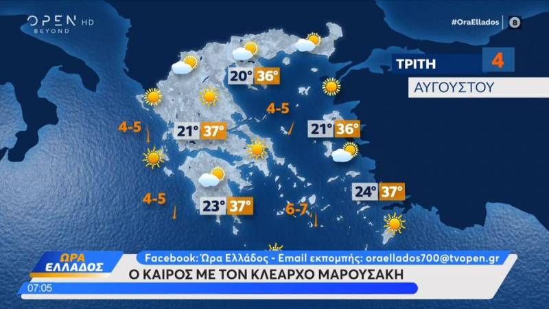 Καιρός 04/08/26: Με ηλιοφάνεια και μελτέμια σήμερα