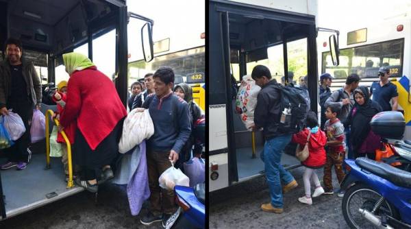 Μεταφορά προσφύγων από την πλατεία Βικτωρίας στις ολυμπιακές εγκαταστάσεις στο Γαλάτσι