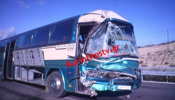 Τροχαίο στην Κορίνθου-Τρίπολης με 3 τραυματίες - Σύγκρουση λεωφορείου με φορτηγό (pics)