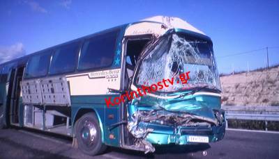 Τροχαίο στην Κορίνθου-Τρίπολης με 3 τραυματίες - Σύγκρουση λεωφορείου με φορτηγό (pics)