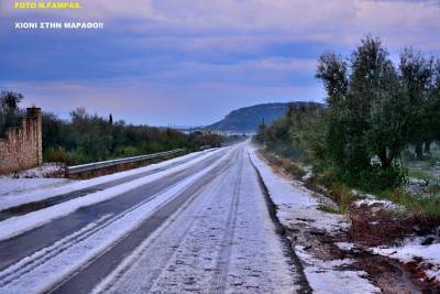 Λευκό τοπίο απο... χαλάζι στην Χοχλαστή Γαργαλιάνων (φωτογραφίες)