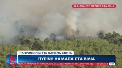 Μάχη με όλα τα μέσα στη μεγάλη πυρκαγιά στα Βίλια - Καλύτερη η εικόνα στην Κερατέα (βίντεο)