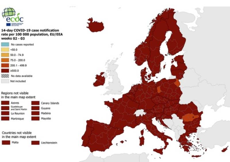 Κορονοϊός - Χάρτης ECDC: Στο βαθύ κόκκινο παραμένει η Ελλάδα