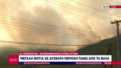 Ενισχύονται τα εναέρια μέσα πυρόσβεσης στα Βίλια - Ανεξέλεγκτες διαστάσεις έχει πάρει η πυρκαγιά (Βίντεο)